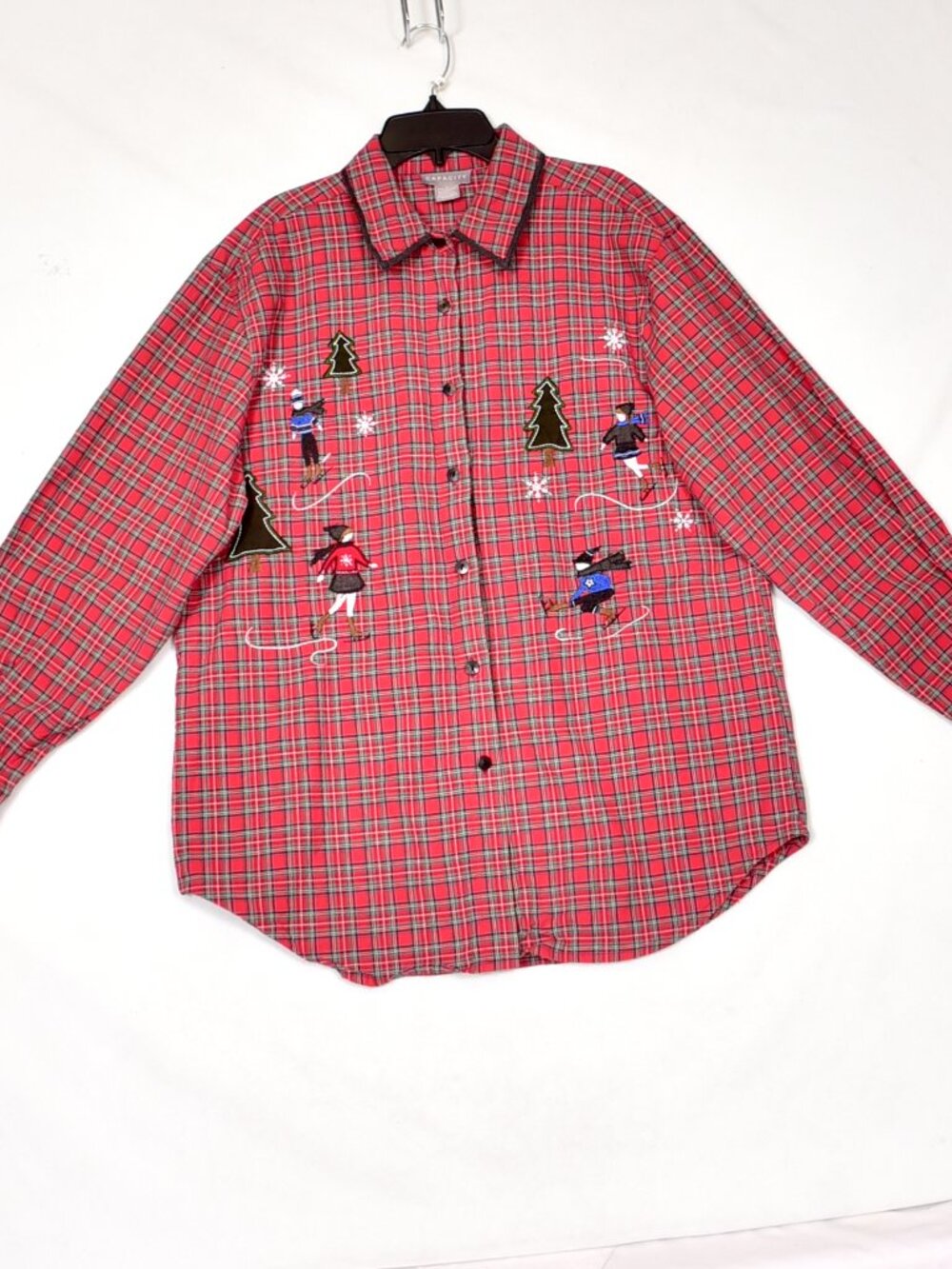 Capacity Women's Top Plaid Christmas Button Front Shirt Size Large